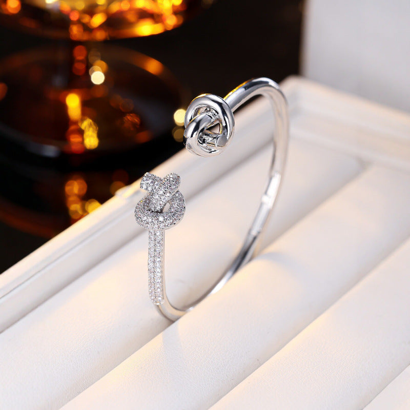 Simple Style Copper Knot Bangle For Women With Zircon Inlay