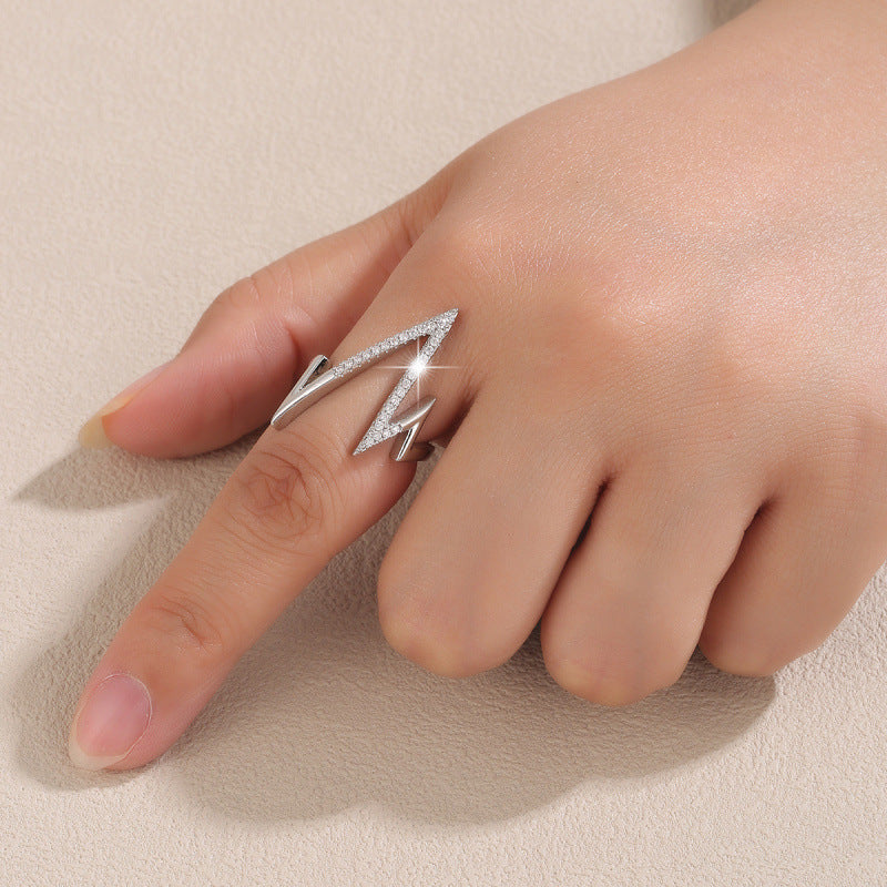 Lightning Pattern Copper Ring For Women With Zircon Inlay In Gold