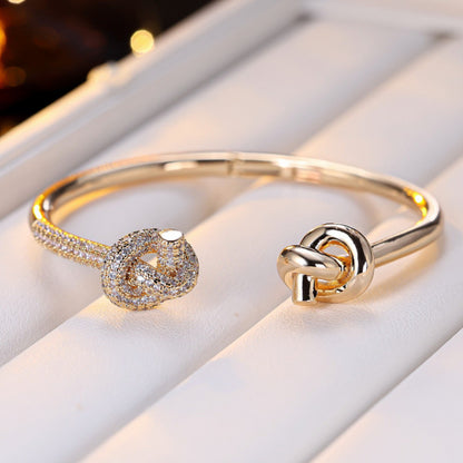 Simple Style Copper Knot Bangle For Women With Zircon Inlay