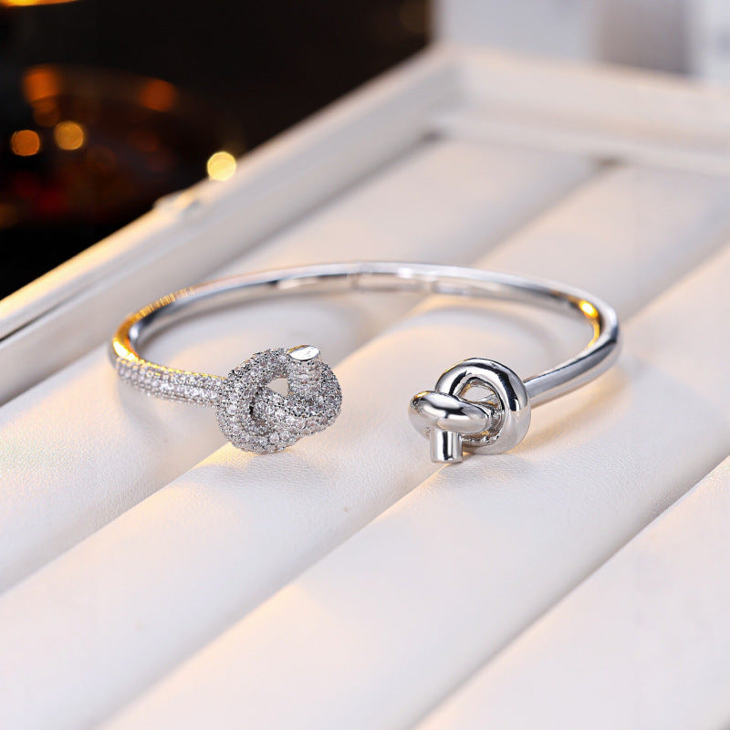Simple Style Copper Knot Bangle For Women With Zircon Inlay