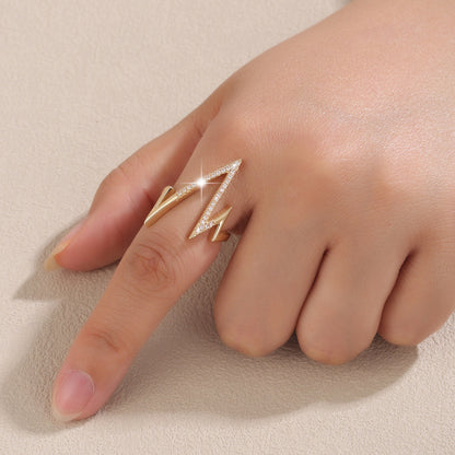 Lightning Pattern Copper Ring For Women With Zircon Inlay In Gold