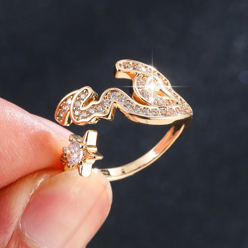 Women’s Open Star Ring In Gold Electroplated Copper With Zircon Inlay