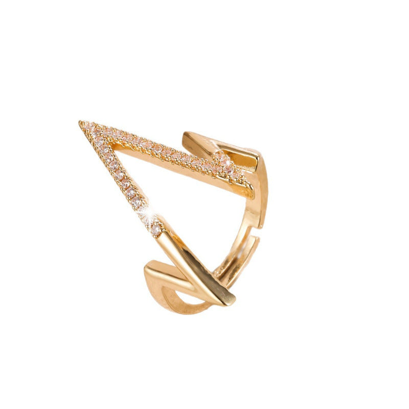 Lightning Pattern Copper Ring For Women With Zircon Inlay In Gold