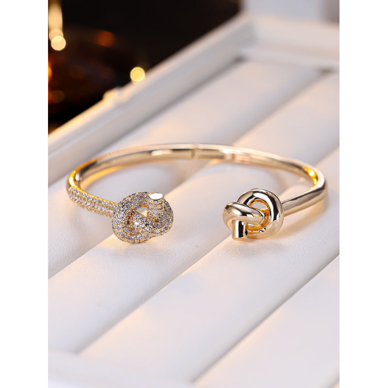 Simple Style Copper Knot Bangle For Women With Zircon Inlay