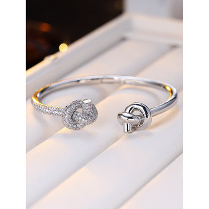 Simple Style Copper Knot Bangle For Women With Zircon Inlay