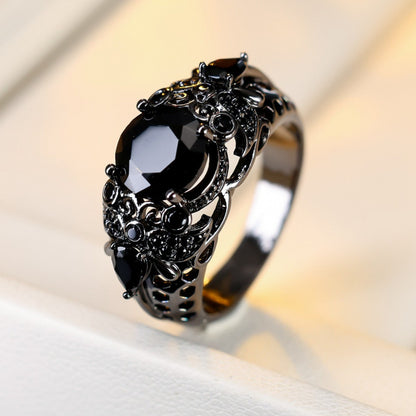 Women’s Copper Rings With Zircon Inlay Featuring Grey And Black Colors, Ideal For Spring Wear