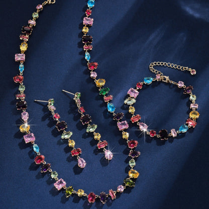 Geometric Jewelry Set For Women, 3 Pieces, Copper Material With Electroplated Gold Plating And Zircon Inlay