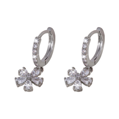 Flowers Stud Earrings In Copper Alloy With Zircon Inlay, For Women Featuring Copper Ear Pins