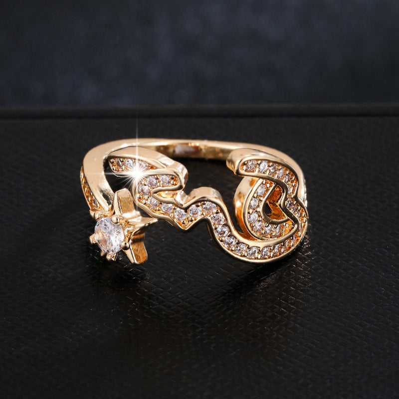 Women’s Open Star Ring In Gold Electroplated Copper With Zircon Inlay