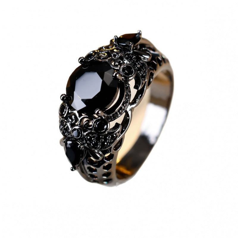 Women’s Copper Rings With Zircon Inlay Featuring Grey And Black Colors, Ideal For Spring Wear