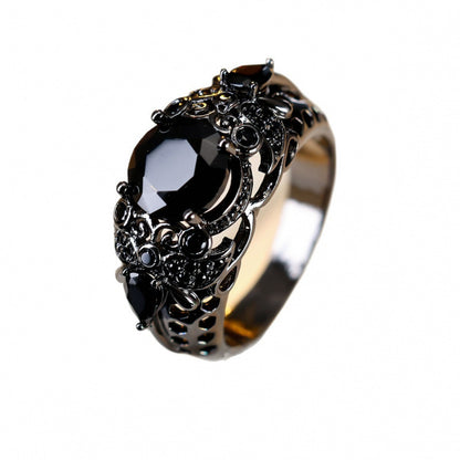 Women’s Copper Rings With Zircon Inlay Featuring Grey And Black Colors, Ideal For Spring Wear