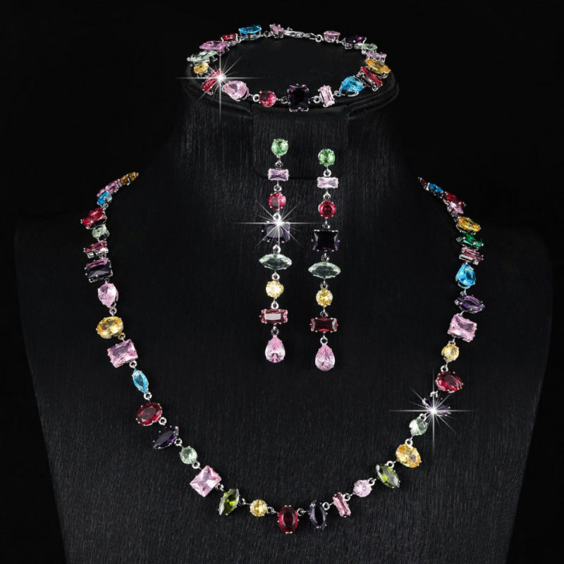Geometric Jewelry Set For Women, 3 Pieces, Copper Material With Electroplated Gold Plating And Zircon Inlay