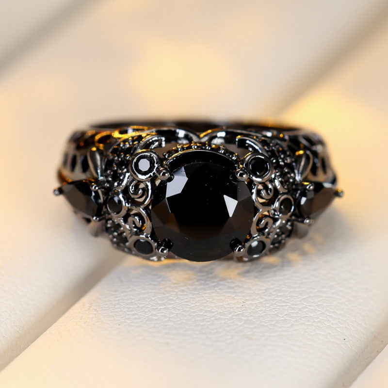 Women’s Copper Rings With Zircon Inlay Featuring Grey And Black Colors, Ideal For Spring Wear