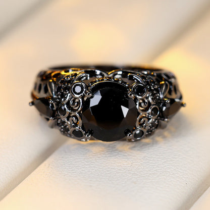 Women’s Copper Rings With Zircon Inlay Featuring Grey And Black Colors, Ideal For Spring Wear