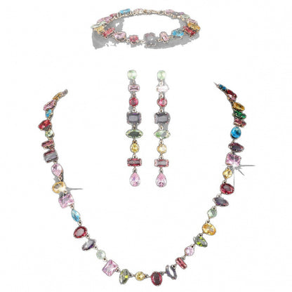 Geometric Jewelry Set For Women, 3 Pieces, Copper Material With Electroplated Gold Plating And Zircon Inlay