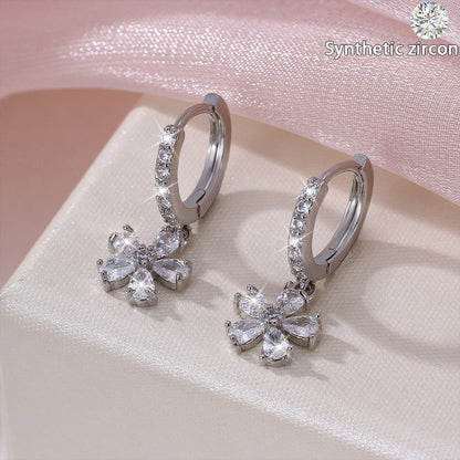 Flowers Stud Earrings In Copper Alloy With Zircon Inlay, For Women Featuring Copper Ear Pins