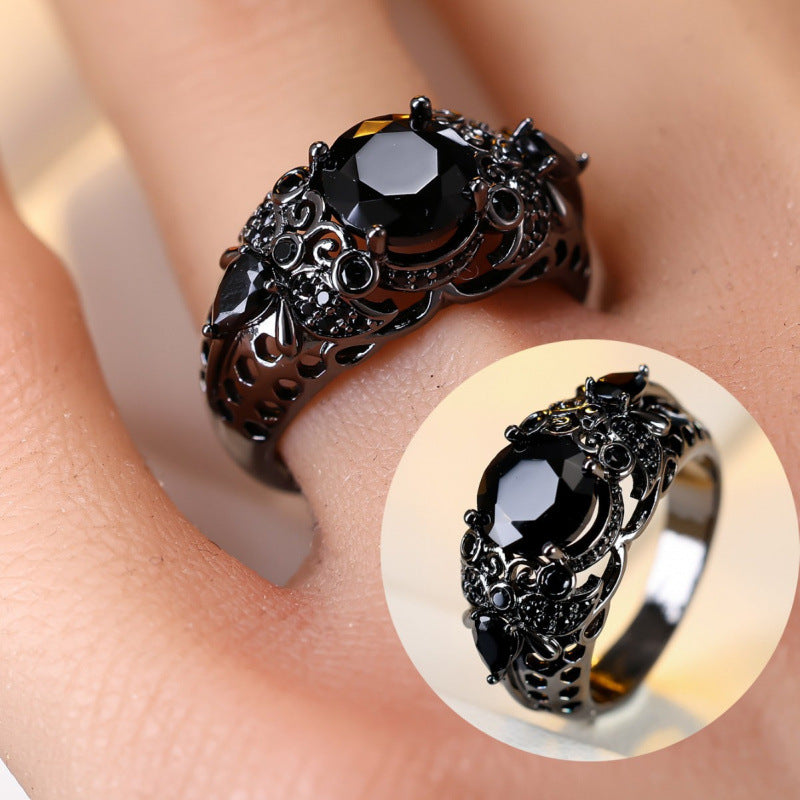 Women’s Copper Rings With Zircon Inlay Featuring Grey And Black Colors, Ideal For Spring Wear