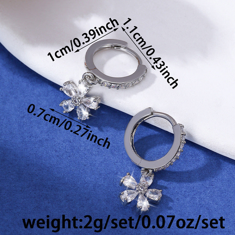 Flowers Stud Earrings In Copper Alloy With Zircon Inlay, For Women Featuring Copper Ear Pins