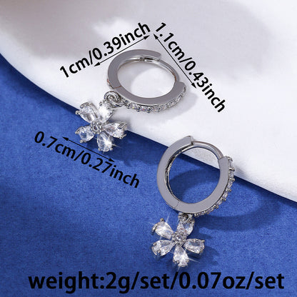 Flowers Stud Earrings In Copper Alloy With Zircon Inlay, For Women Featuring Copper Ear Pins