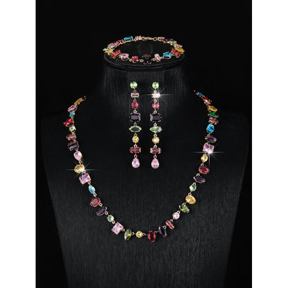 Geometric Jewelry Set For Women, 3 Pieces, Copper Material With Electroplated Gold Plating And Zircon Inlay