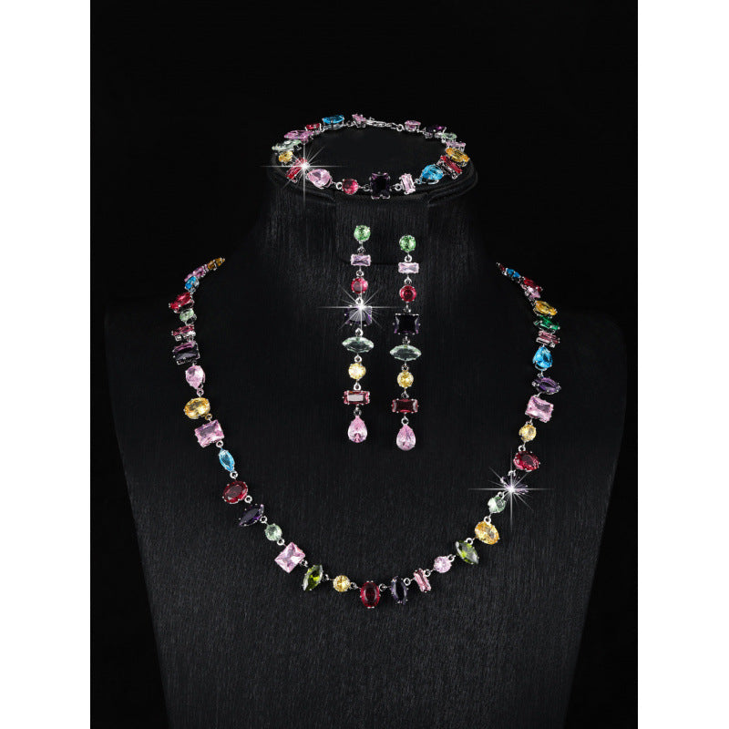 Geometric Jewelry Set For Women, 3 Pieces, Copper Material With Electroplated Gold Plating And Zircon Inlay