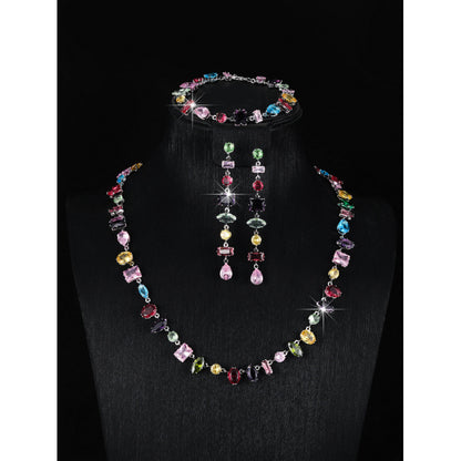 Geometric Jewelry Set For Women, 3 Pieces, Copper Material With Electroplated Gold Plating And Zircon Inlay