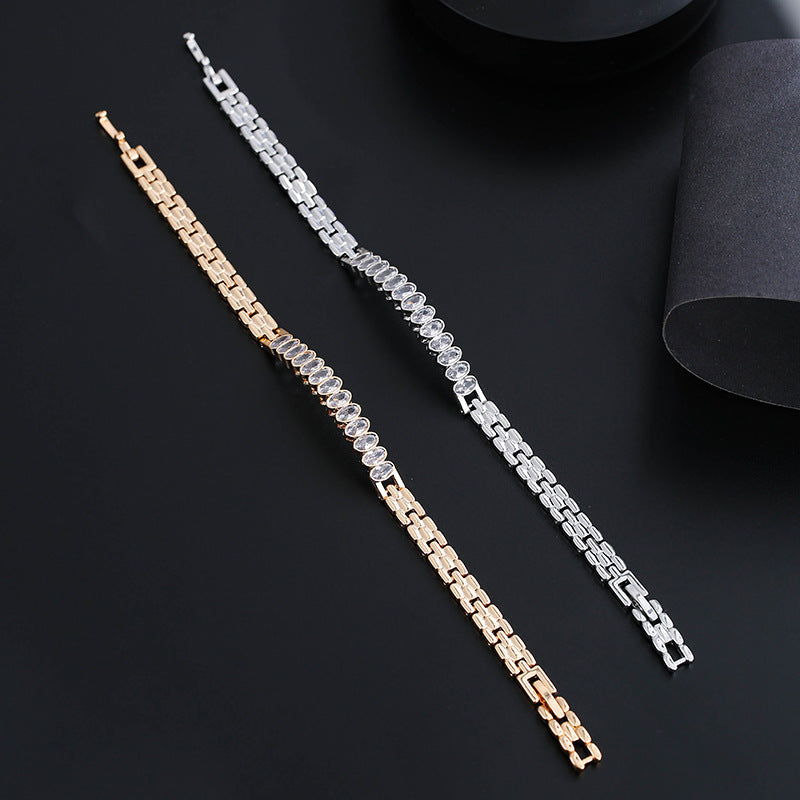 Oval Inlay Bangle Featuring Zircon In Electroplated Copper, 1 PCS Package