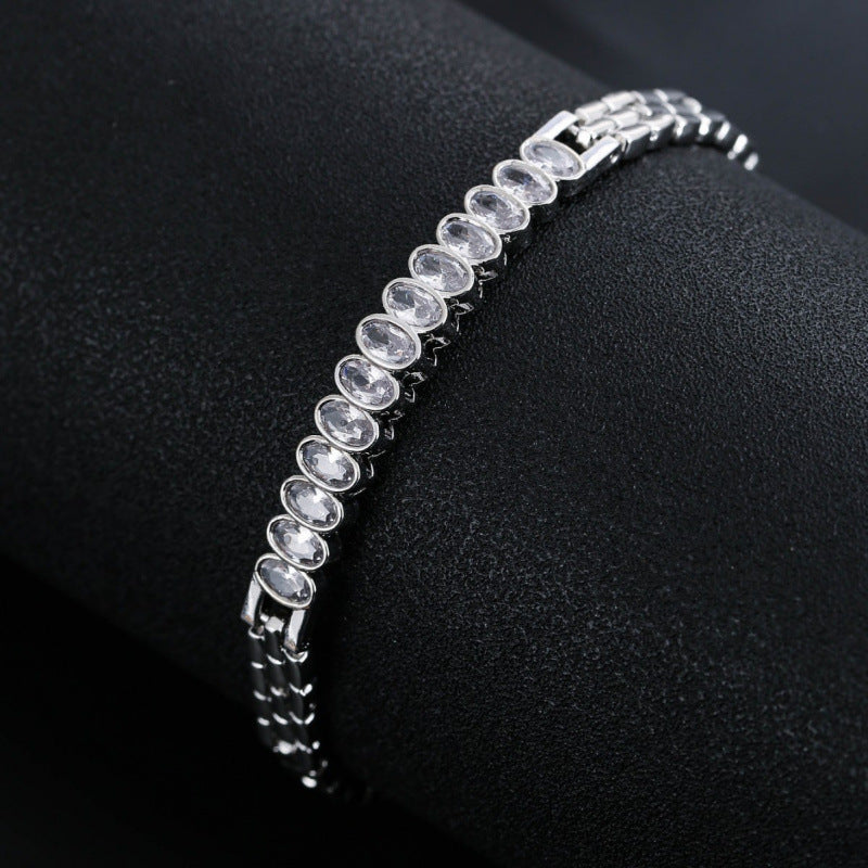 Oval Inlay Bangle Featuring Zircon In Electroplated Copper, 1 PCS Package