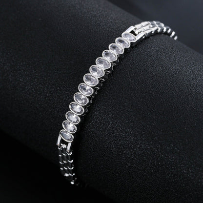 Oval Inlay Bangle Featuring Zircon In Electroplated Copper, 1 PCS Package