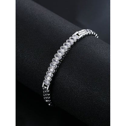 Oval Inlay Bangle Featuring Zircon In Electroplated Copper, 1 PCS Package