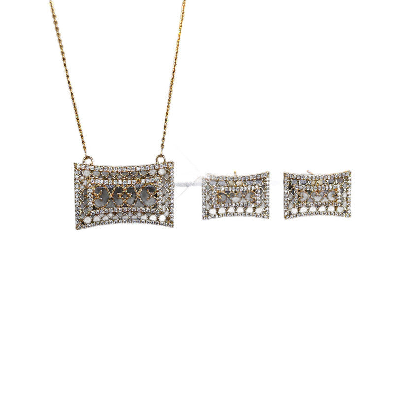 Star Jewelry Set For Women In Gold Brass With Zircon Inlay, 1 Set
