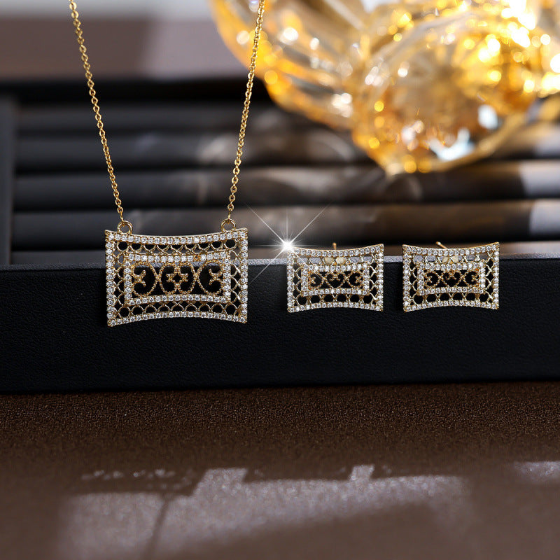 Star Jewelry Set For Women In Gold Brass With Zircon Inlay, 1 Set