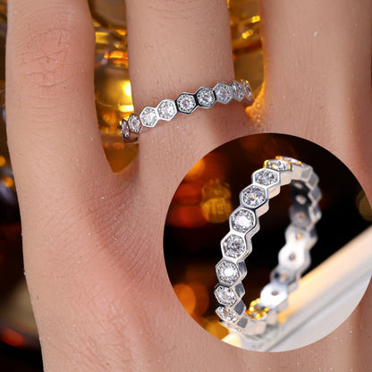 Honeycomb Electroplated Copper Ring With Zircon Inlay, For Women