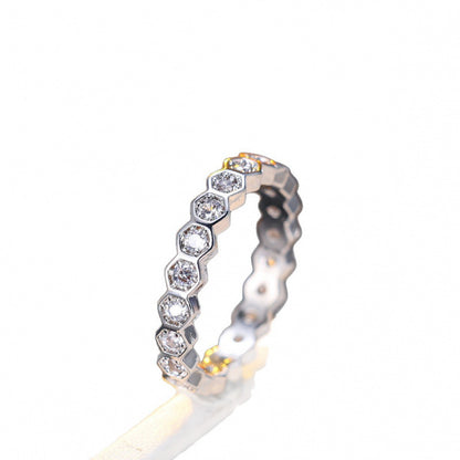 Honeycomb Electroplated Copper Ring With Zircon Inlay, For Women