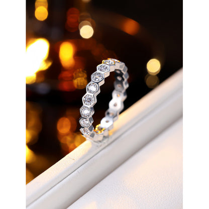 Honeycomb Electroplated Copper Ring With Zircon Inlay, For Women