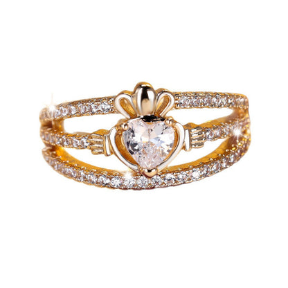 Heart Shape Copper Ring For Women With Zircon Inlay In Gold, Perfect For Wedding Occasions