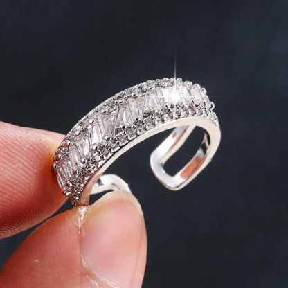 Geometric Open Rings For Women In Gold Electroplated Copper With Zircon Inlay