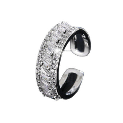 Geometric Open Rings For Women In Gold Electroplated Copper With Zircon Inlay