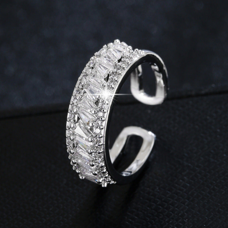 Geometric Open Rings For Women In Gold Electroplated Copper With Zircon Inlay