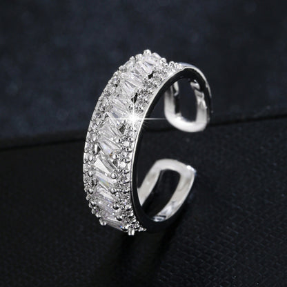 Geometric Open Rings For Women In Gold Electroplated Copper With Zircon Inlay