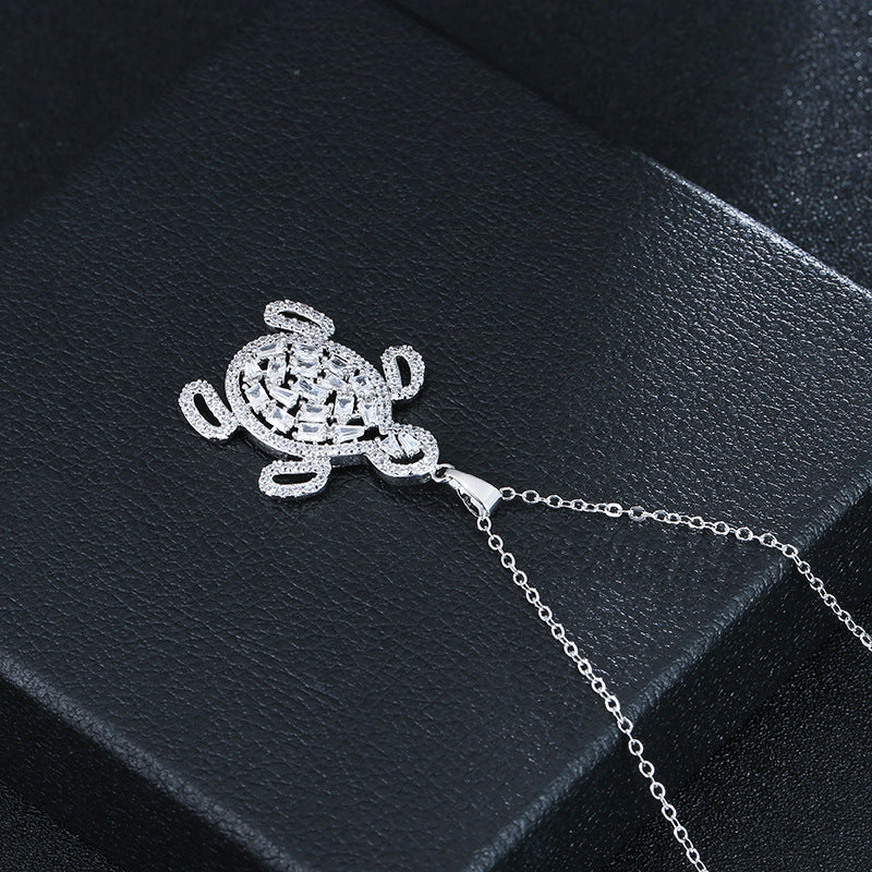 Three-dimensional Tortoise Pendant Necklace For Men In Gold With Copper Pendant And Zircon Inlay On Snake Chain, Hip-Hop Style