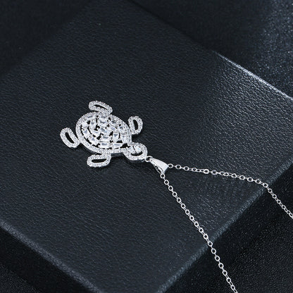 Three-dimensional Tortoise Pendant Necklace For Men In Gold With Copper Pendant And Zircon Inlay On Snake Chain, Hip-Hop Style