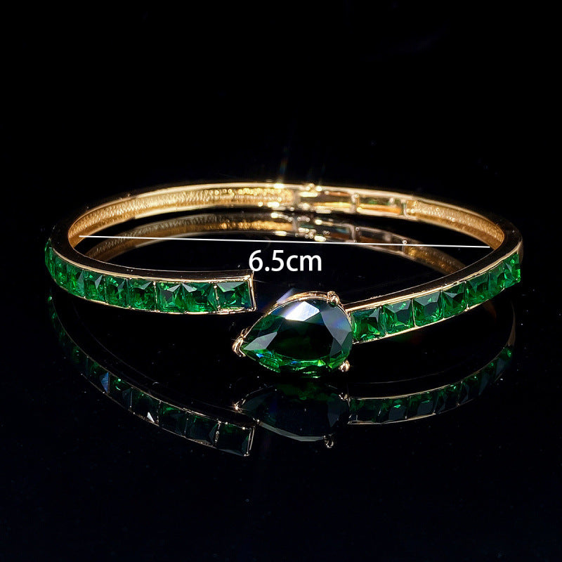 Gold Electroplated Copper Snake Bangle Featuring May Birthstone Emerald, 1 PCS Package