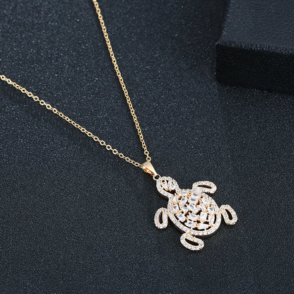 Three-dimensional Tortoise Pendant Necklace For Men In Gold With Copper Pendant And Zircon Inlay On Snake Chain, Hip-Hop Style