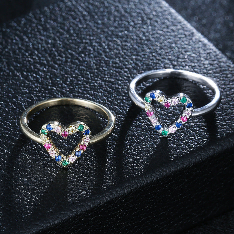 Heart Shape Ring For Women In Simple Style, Copper Material With Electroplated Gold Plating And Zircon Inlay