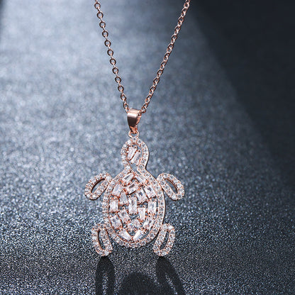 Three-dimensional Tortoise Pendant Necklace For Men In Gold With Copper Pendant And Zircon Inlay On Snake Chain, Hip-Hop Style