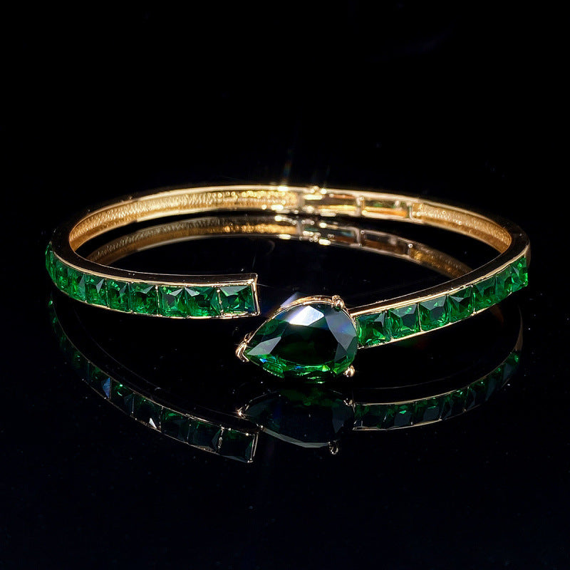 Gold Electroplated Copper Snake Bangle Featuring May Birthstone Emerald, 1 PCS Package