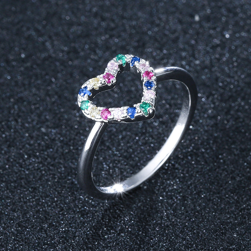 Heart Shape Ring For Women In Simple Style, Copper Material With Electroplated Gold Plating And Zircon Inlay