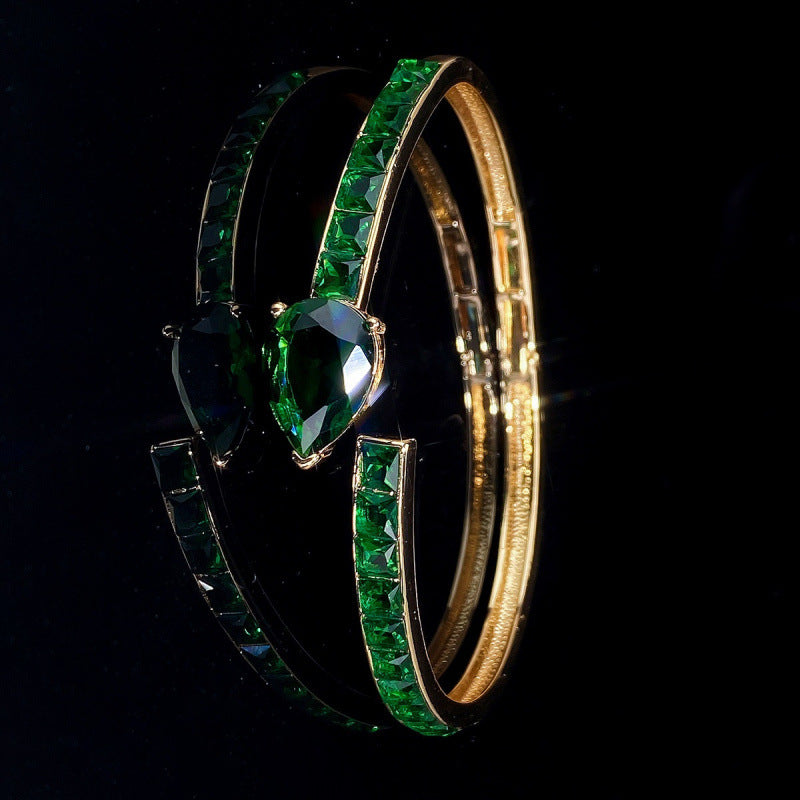 Gold Electroplated Copper Snake Bangle Featuring May Birthstone Emerald, 1 PCS Package
