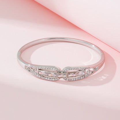 Women's Copper Bangle With Zircon Inlay, Electroplated Gold Plating